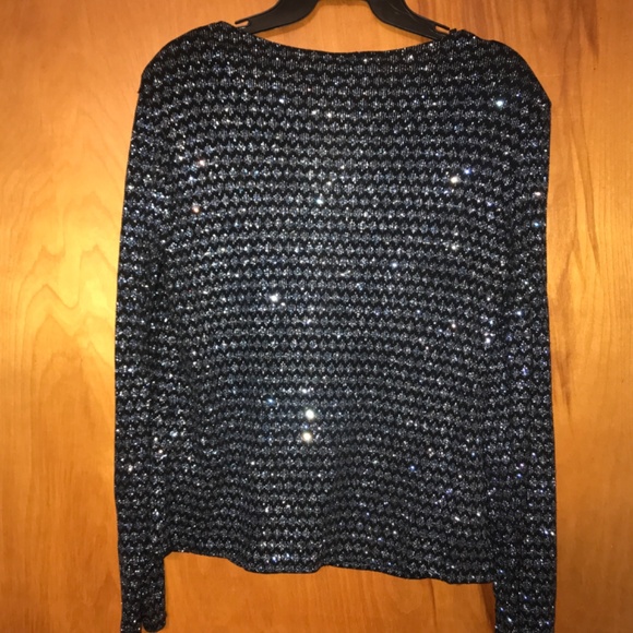 Blu Sage Sparkly Open Cardigan Top Blue and Silver Sparkle - Picture 3 of 4